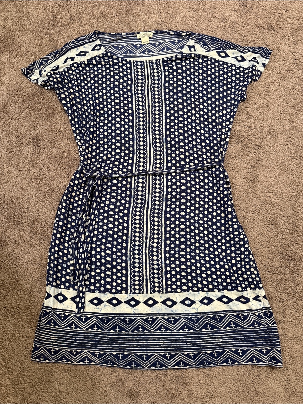Lucky Brand Navy and White Printed Short Dress with Tie Waist